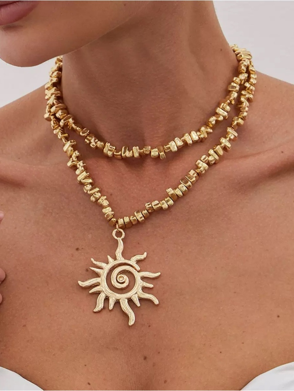 Anthropologie Gold Layered Sun Pendant Necklace